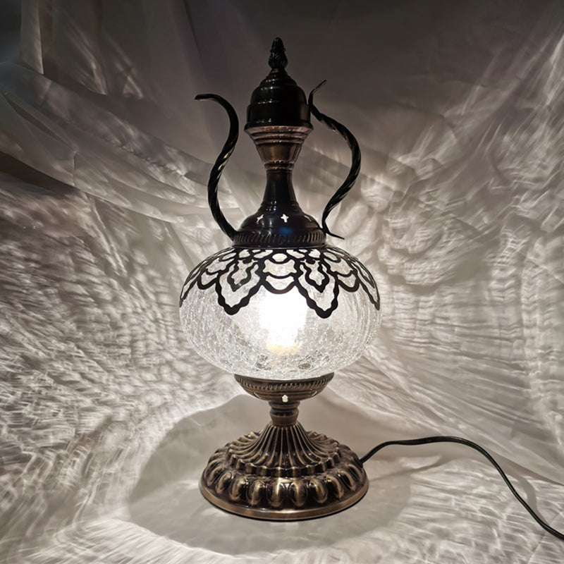 Bronze Teapot Table Lighting Turkish Crackle Glass 6.5"/7" W 1 Bulb Living Room Nightstand Light Clearhalo 'Lamps' 'Table Lamps' Lighting' 921023