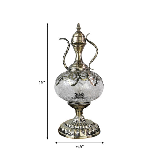 Bronze Teapot Table Lighting Turkish Crackle Glass 6.5"/7" W 1 Bulb Living Room Nightstand Light Clearhalo 'Lamps' 'Table Lamps' Lighting' 921025