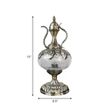 Bronze Teapot Table Lighting Turkish Crackle Glass 6.5"/7" W 1 Bulb Living Room Nightstand Light Clearhalo 'Lamps' 'Table Lamps' Lighting' 921025