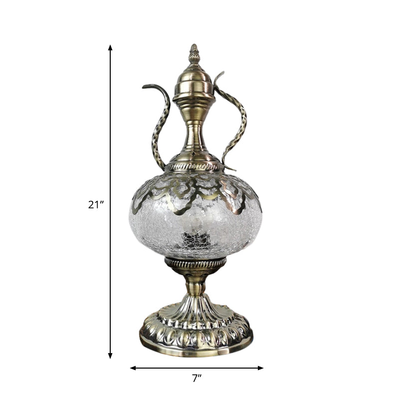 Bronze Teapot Table Lighting Turkish Crackle Glass 6.5"/7" W 1 Bulb Living Room Nightstand Light Clearhalo 'Lamps' 'Table Lamps' Lighting' 921026
