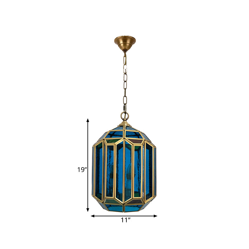 Blue Glass Lantern Ceiling Lamp Vintage 1-Light Bedroom Hanging Pendant Light with Open Bottom Clearhalo 'Ceiling Lights' 'Chandeliers' 'Glass shade' 'Glass' 'Pendant Lights' 'Pendants' Lighting' 921077