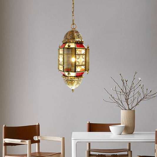1 Light Hanging Lamp Arabian Lantern Metal Suspension Lighting with Cutout Design in Brass Clearhalo 'Ceiling Lights' 'Pendant Lights' 'Pendants' Lighting' 921105