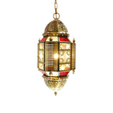 1 Light Hanging Lamp Arabian Lantern Metal Suspension Lighting with Cutout Design in Brass Clearhalo 'Ceiling Lights' 'Pendant Lights' 'Pendants' Lighting' 921106