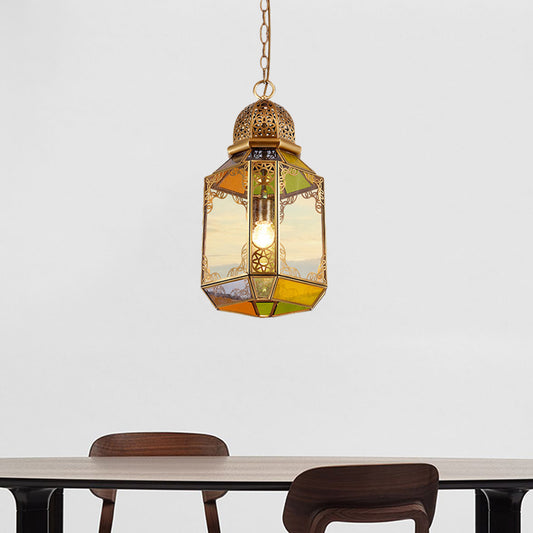 Single Bulb Ceiling Lamp Retro Living Room Pendant with Lantern Clear Glass Shade in Brass Clearhalo 'Ceiling Lights' 'Pendant Lights' 'Pendants' Lighting' 921144