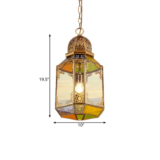 Single Bulb Ceiling Lamp Retro Living Room Pendant with Lantern Clear Glass Shade in Brass Clearhalo 'Ceiling Lights' 'Pendant Lights' 'Pendants' Lighting' 921147