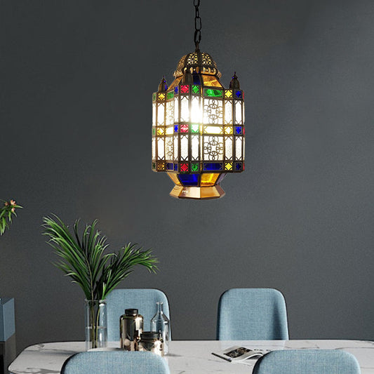 Frosted Glass Brass Chandelier Lantern 3 Heads Art Deco Suspension Pendant Light for Restaurant Clearhalo 'Ceiling Lights' 'Chandeliers' Lighting' options 921274
