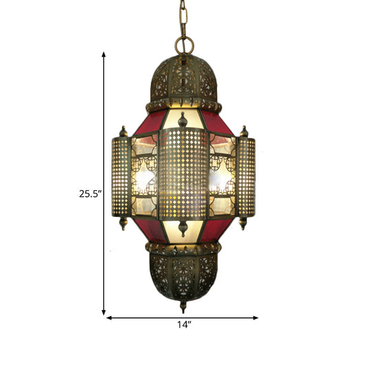 Arabian Lantern Pendant Lighting 3 Heads Metal Chandelier Light Fixture in Brass for Restaurant Clearhalo 'Ceiling Lights' 'Chandeliers' Lighting' options 921287