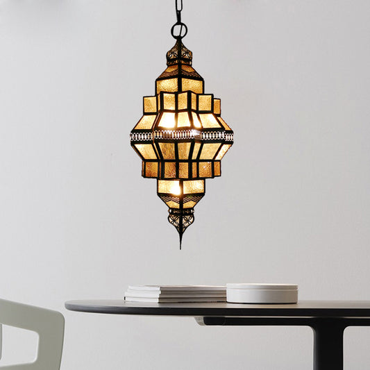 4-Light Hanging Lamp Decorative Restaurant Chandelier with Lantern Amber Glass Shade in Gold Clearhalo 'Ceiling Lights' 'Chandeliers' Lighting' options 921293