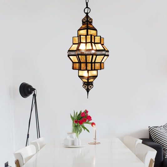 4-Light Hanging Lamp Decorative Restaurant Chandelier with Lantern Amber Glass Shade in Gold Clearhalo 'Ceiling Lights' 'Chandeliers' Lighting' options 921294