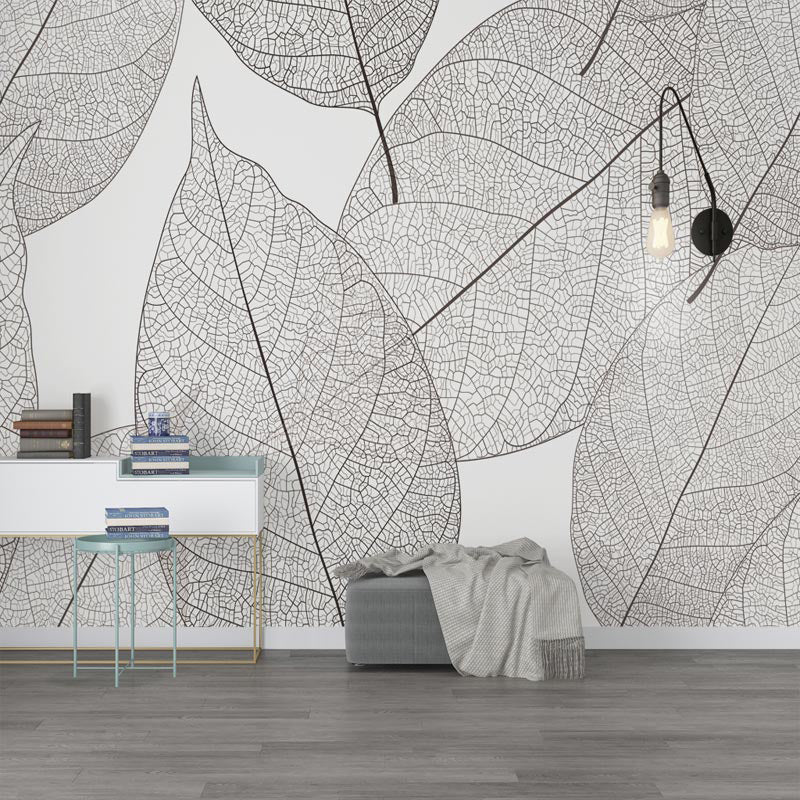 Contemporary Leaf Texture Mural Wallpaper in Grey Living Room Wall Art, Personalized Size Available Grey Clearhalo 'Wall Decor' 'Wall Mural' 921574