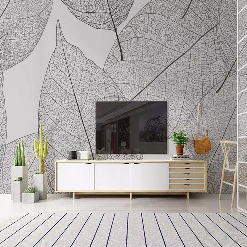 Contemporary Leaf Texture Mural Wallpaper in Grey Living Room Wall Art, Personalized Size Available Clearhalo 'Wall Decor' 'Wall Mural' 921575