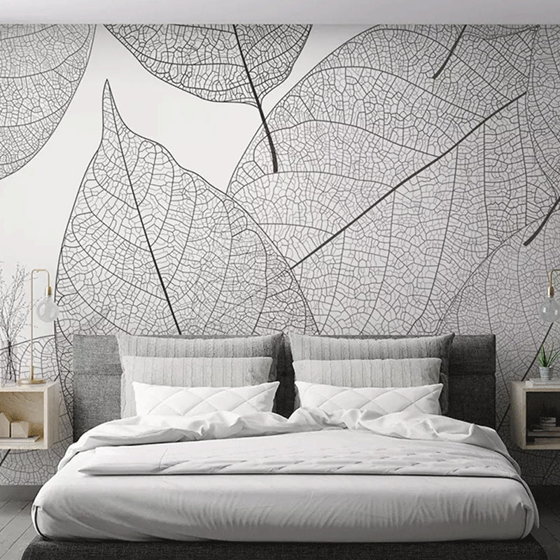 Contemporary Leaf Texture Mural Wallpaper in Grey Living Room Wall Art, Personalized Size Available Clearhalo 'Wall Decor' 'Wall Mural' 921576