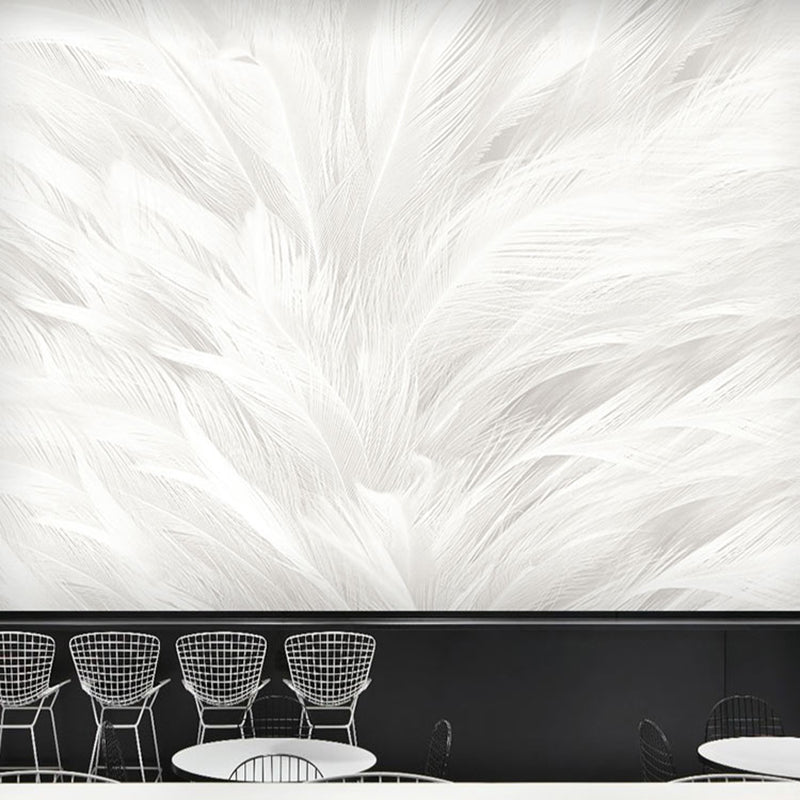 Art Decor Leaf Texture Mural for Accent Wall, Big Wall Covering in Neutral Color White Clearhalo 'Wall Decor' 'Wall Mural' 921589