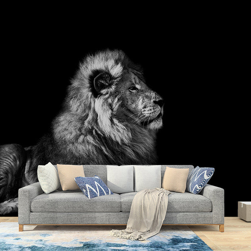 Whole Lion Wall Covering Modern Grandiose 3D Effect Mural Wallpaper in Pastel Grey Grey Clearhalo 'Wall Decor' 'Wall Mural' 921729