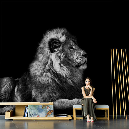 Whole Lion Wall Covering Modern Grandiose 3D Effect Mural Wallpaper in Pastel Grey Clearhalo 'Wall Decor' 'Wall Mural' 921730