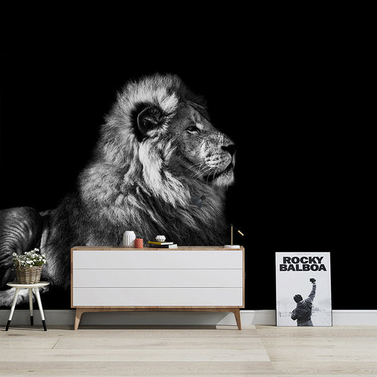 Whole Lion Wall Covering Modern Grandiose 3D Effect Mural Wallpaper in Pastel Grey Clearhalo 'Wall Decor' 'Wall Mural' 921731