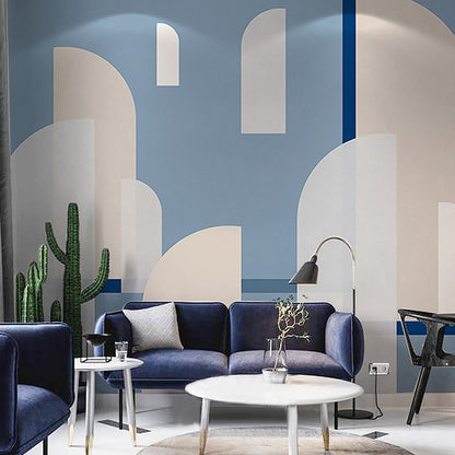 Illustration Style Murals Geometries of Irregular Pattern Giant Wall Decor for Coffee Shop, Made to Measure Blue Clearhalo 'Wall Decor' 'Wall Mural' 921809