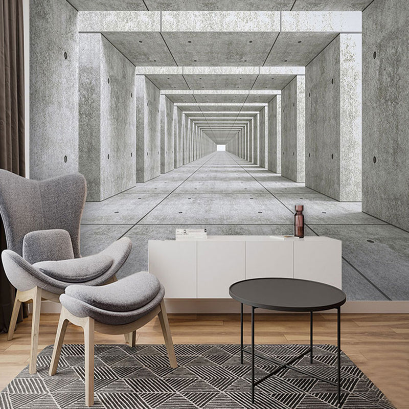 Original Grey Wall Mural with 3D Visual Tunnel for Office, Non-Woven Fabric Grey A Clearhalo 'Wall Decor' 'Wall Mural' 921941