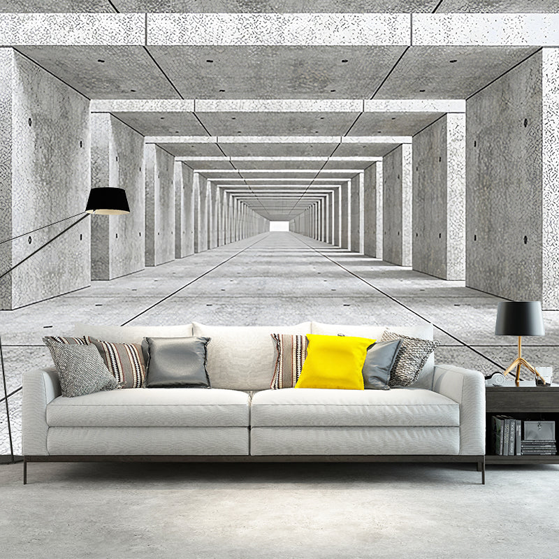 Original Grey Wall Mural with 3D Visual Tunnel for Office, Non-Woven Fabric Clearhalo 'Wall Decor' 'Wall Mural' 921942