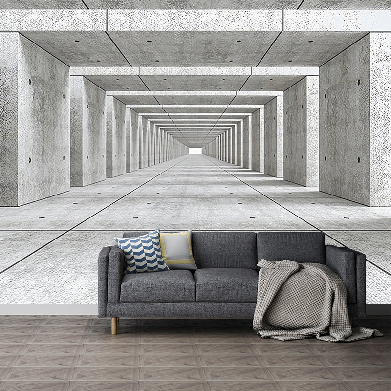 Original Grey Wall Mural with 3D Visual Tunnel for Office, Non-Woven Fabric Clearhalo 'Wall Decor' 'Wall Mural' 921943