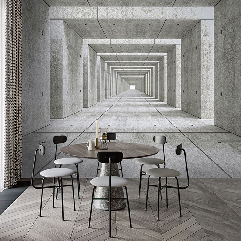 Original Grey Wall Mural with 3D Visual Tunnel for Office, Non-Woven Fabric Clearhalo 'Wall Decor' 'Wall Mural' 921944