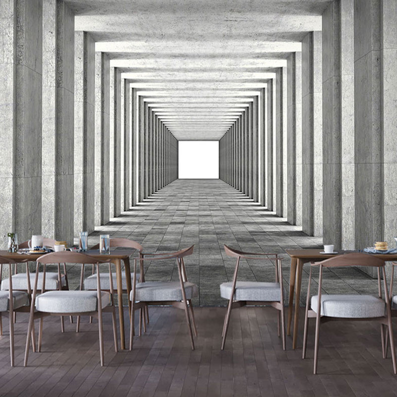 Original Grey Wall Mural with 3D Visual Tunnel for Office, Non-Woven Fabric B Clearhalo 'Wall Decor' 'Wall Mural' 921947