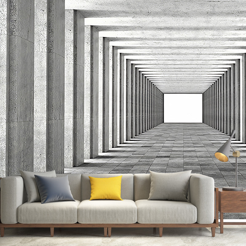 Original Grey Wall Mural with 3D Visual Tunnel for Office, Non-Woven Fabric Clearhalo 'Wall Decor' 'Wall Mural' 921948