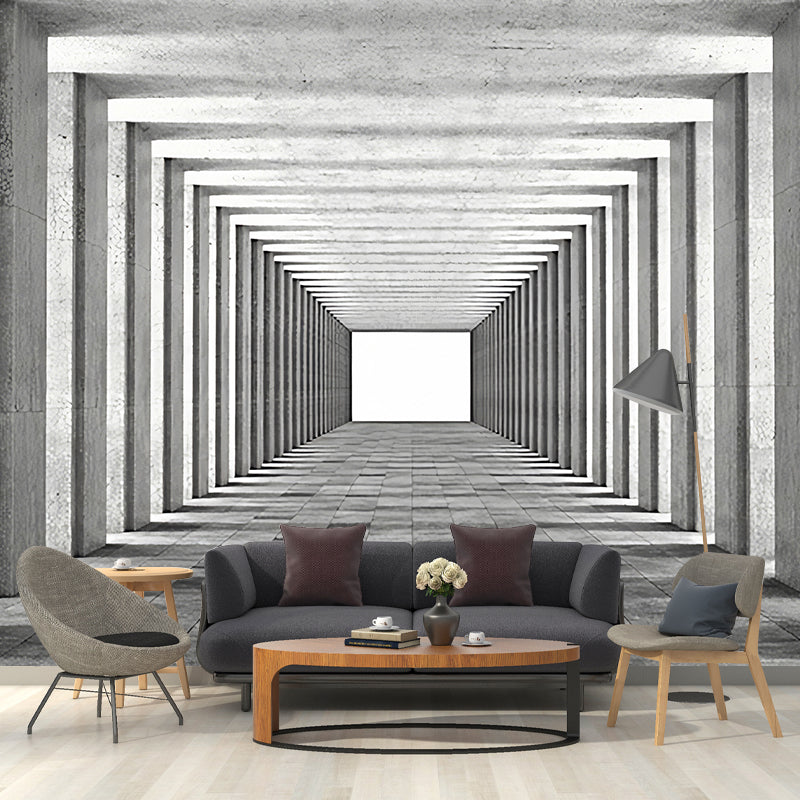 Original Grey Wall Mural with 3D Visual Tunnel for Office, Non-Woven Fabric Clearhalo 'Wall Decor' 'Wall Mural' 921949
