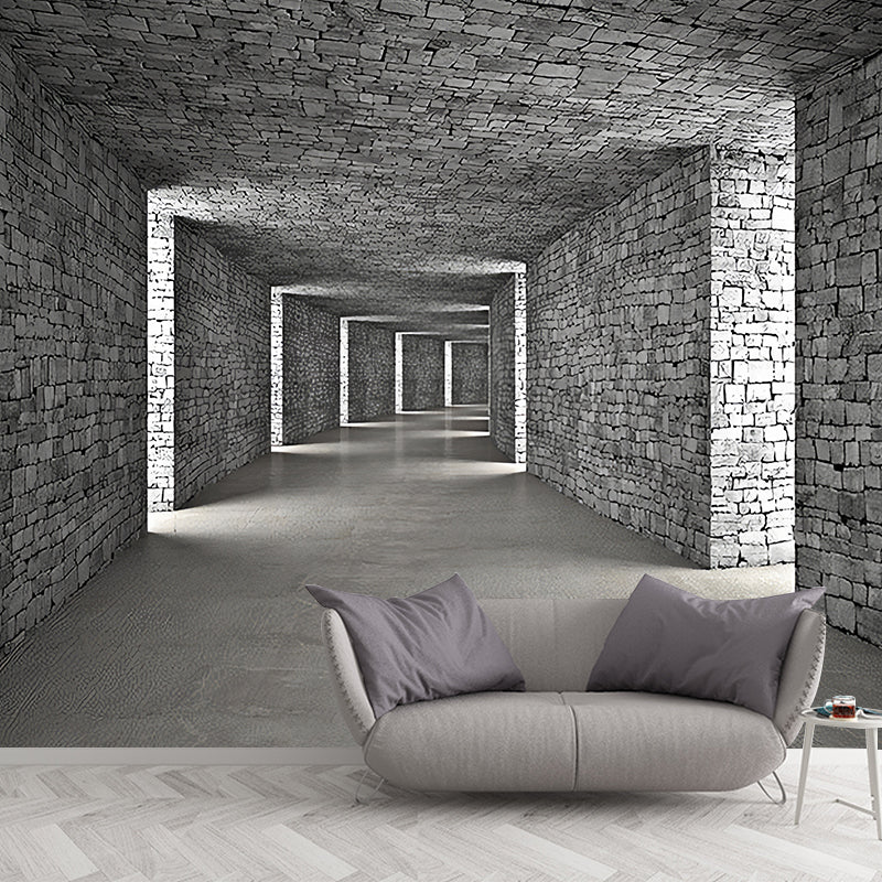 Original Grey Wall Mural with 3D Visual Tunnel for Office, Non-Woven Fabric Clearhalo 'Wall Decor' 'Wall Mural' 921954