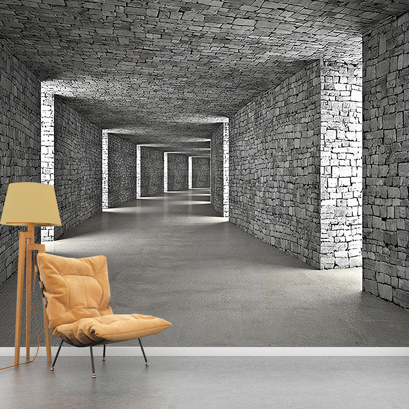Original Grey Wall Mural with 3D Visual Tunnel for Office, Non-Woven Fabric Clearhalo 'Wall Decor' 'Wall Mural' 921956