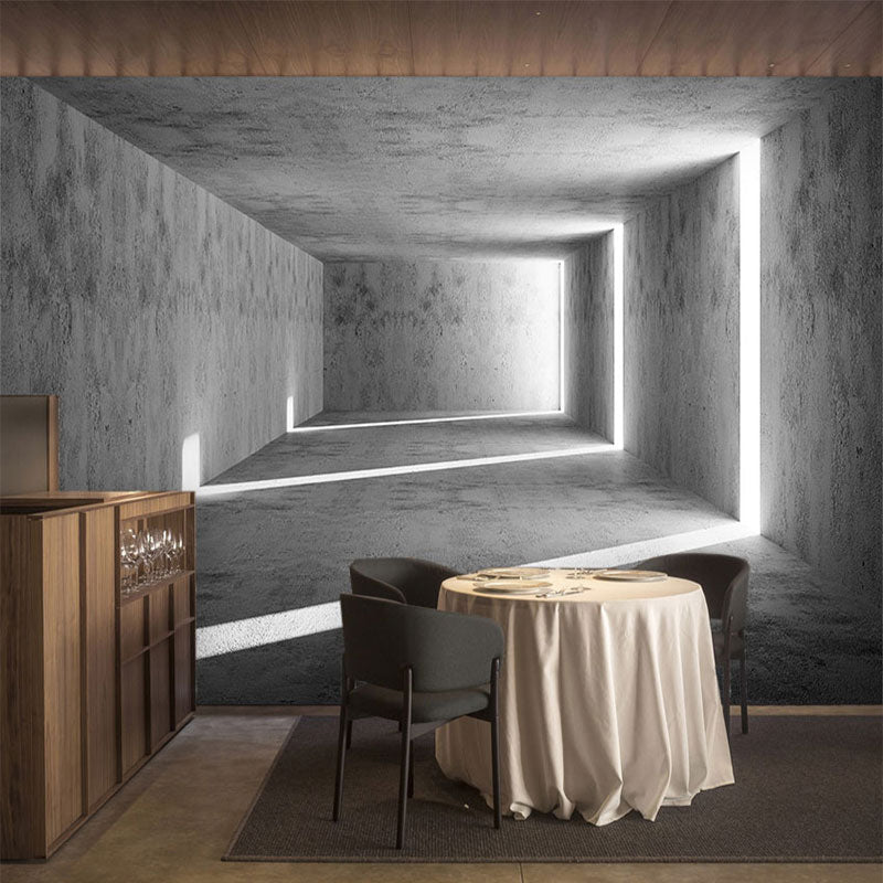 Original Grey Wall Mural with 3D Visual Tunnel for Office, Non-Woven Fabric Grey D Clearhalo 'Wall Decor' 'Wall Mural' 921959