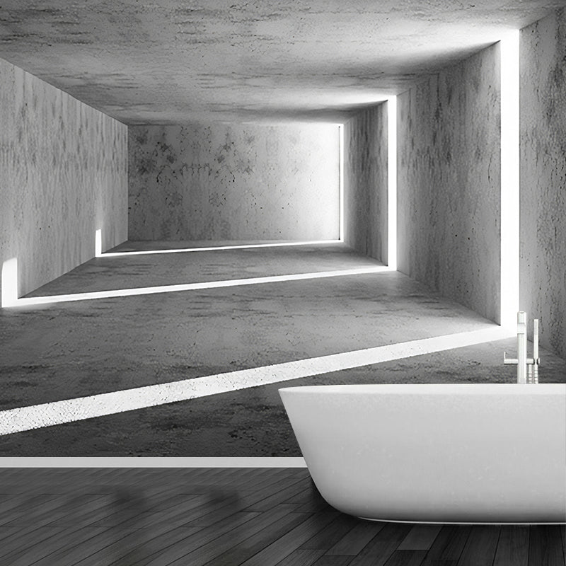 Original Grey Wall Mural with 3D Visual Tunnel for Office, Non-Woven Fabric Clearhalo 'Wall Decor' 'Wall Mural' 921961