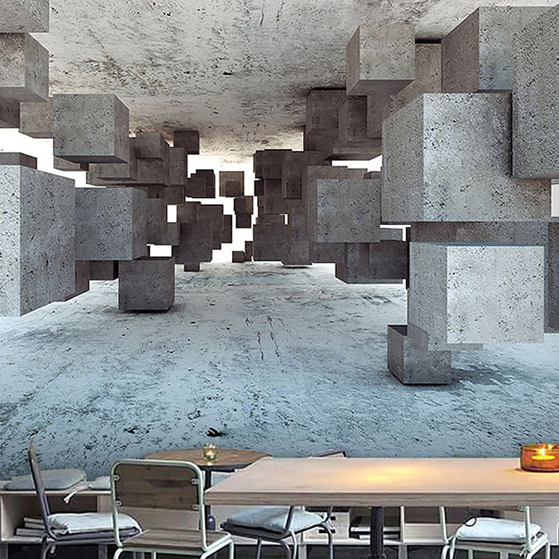 Whole Mural Wallpaper for Coffee Shop with 3D Irregular Block in ...