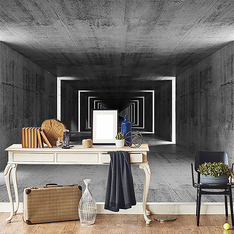 Dark Color 3D Tunnel Mural Wallpaper for Office and Library, Non-Woven Matetrial Black-Gray Clearhalo 'Wall Decor' 'Wall Mural' 921989