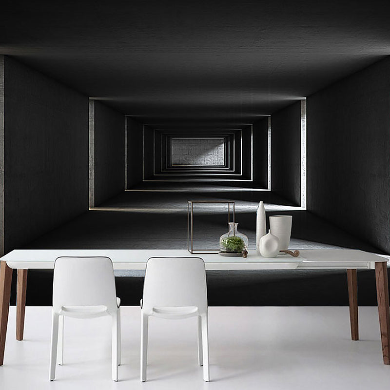 Dark Color 3D Tunnel Mural Wallpaper for Office and Library, Non-Woven Matetrial Black Clearhalo 'Wall Decor' 'Wall Mural' 921995