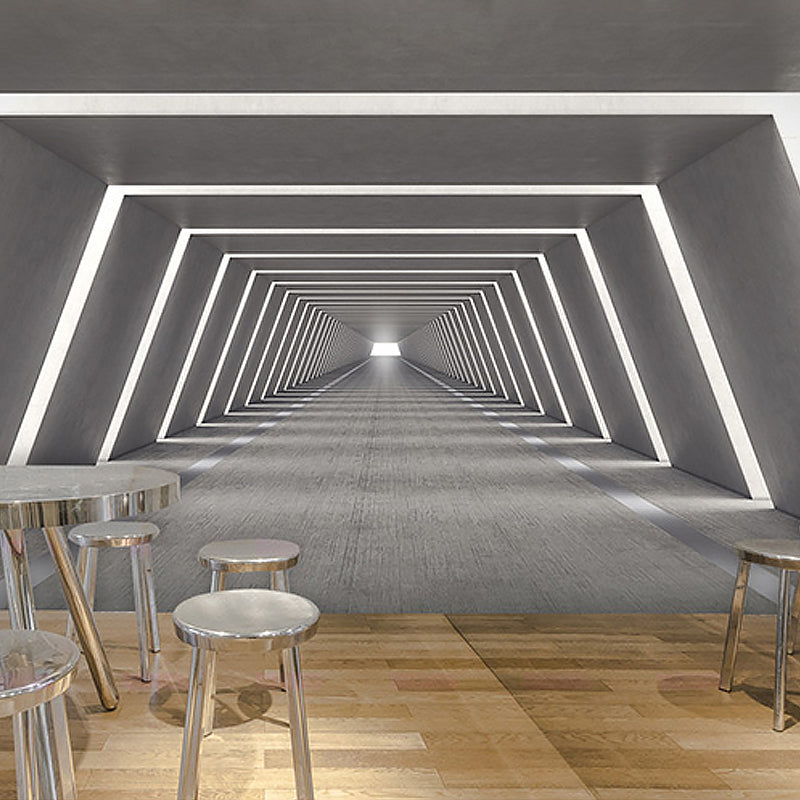 Dark Color 3D Tunnel Mural Wallpaper for Office and Library, Non-Woven Matetrial Grey Clearhalo 'Wall Decor' 'Wall Mural' 922001