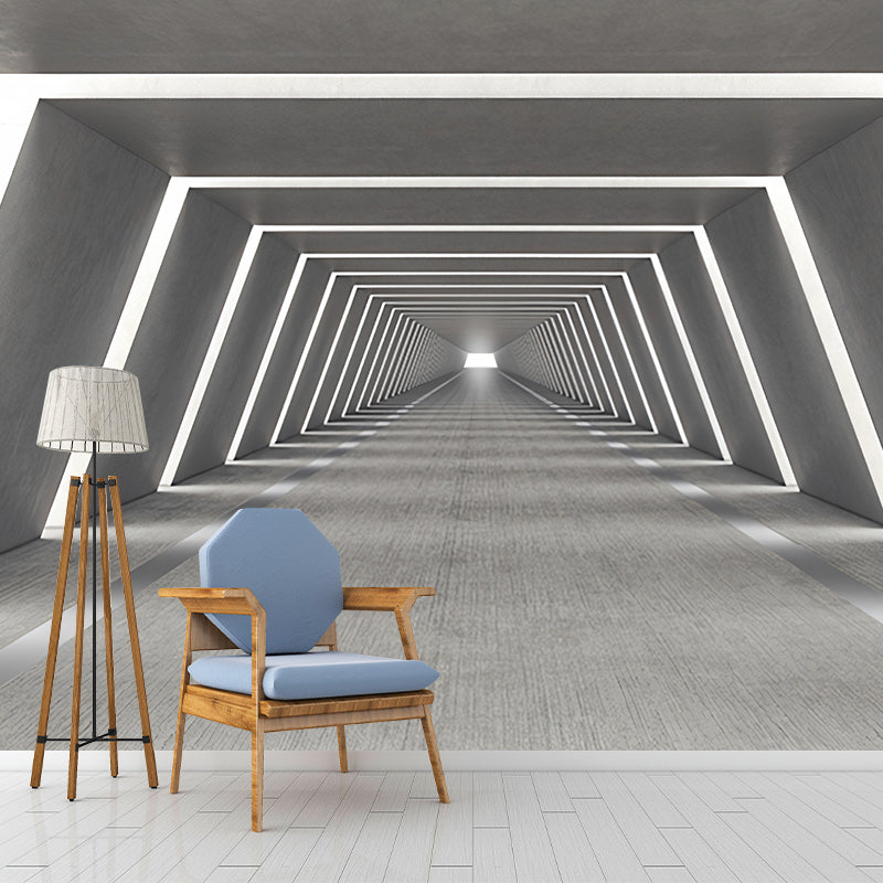 Dark Color 3D Tunnel Mural Wallpaper for Office and Library, Non-Woven Matetrial Clearhalo 'Wall Decor' 'Wall Mural' 922004