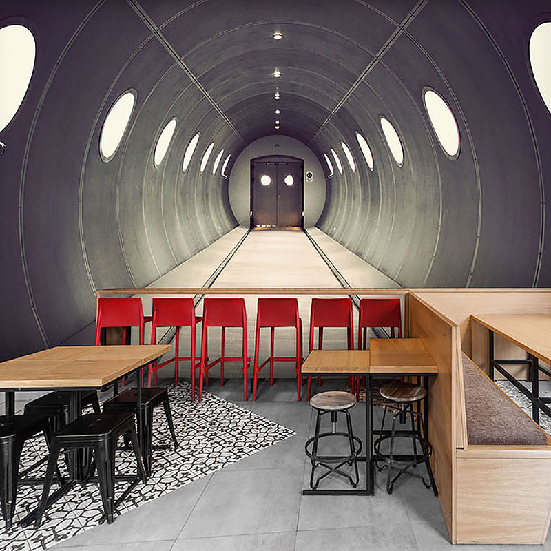 Full Size Photo Style Mural Wallpaper with 3D Visual Tunnel Design in Pastel Color for Meeting Room Pewter Clearhalo 'Wall Decor' 'Wall Mural' 922007