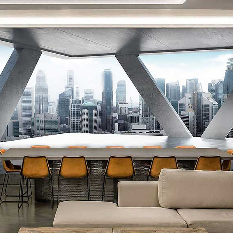 Extra Large Photo Wall Murals 3D Print City View Wall Decor for Office in Obscure Color, Made to Measure Grey Clearhalo 'Wall Decor' 'Wall Mural' 922019