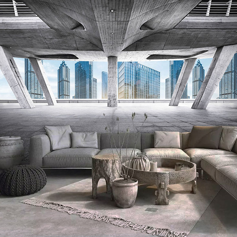 Extra Large Photo Wall Murals 3D Print City View Wall Decor for Office in Obscure Color, Made to Measure Light Blue Clearhalo 'Wall Decor' 'Wall Mural' 922031