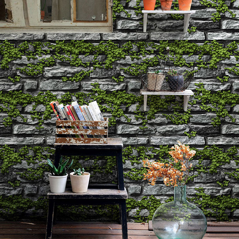Coffee Shop Wallpaper with 3D Print Stone and Brick in Pastel Color, Non-Pasted Green Clearhalo 'Industrial wall decor' 'Industrial' 'Wallpaper' Wall Decor' 922084