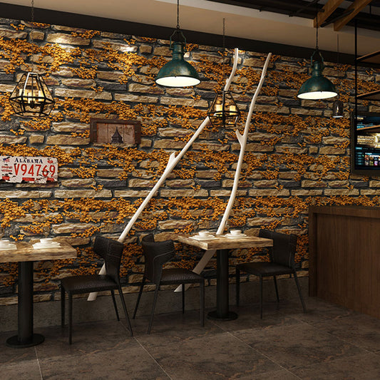 Coffee Shop Wallpaper with 3D Print Stone and Brick in Pastel Color, Non-Pasted Clearhalo 'Industrial wall decor' 'Industrial' 'Wallpaper' Wall Decor' 922087