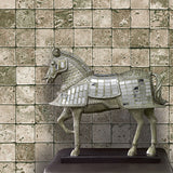 History Museum Wallpaper Roll with Square Brick Design in Olive Green, 57.1 sq ft., Non-Pasted Olive Green