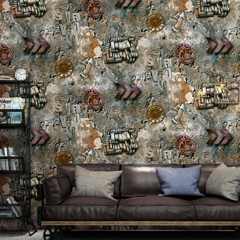 Vinyl Wallpaper 31 ft. x 20.5 in Industrial Non-Pasted Wall Covering with Gear Wheel Pattern Turquoise Clearhalo 'Industrial wall decor' 'Industrial' 'Wallpaper' Wall Decor' 922110