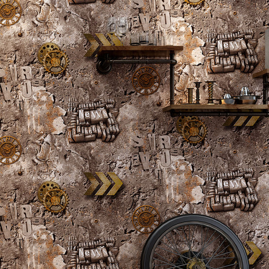 Vinyl Wallpaper 31 ft. x 20.5 in Industrial Non-Pasted Wall Covering with Gear Wheel Pattern Tan Clearhalo 'Industrial wall decor' 'Industrial' 'Wallpaper' Wall Decor' 922113
