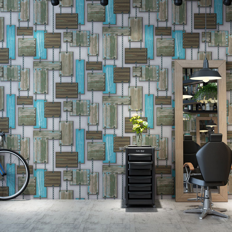 Pastel Color PVC Wallpaper Stain-Resistant Faux Wood and Chain Wall Decor, 33' x 20.5" Blue Clearhalo 'Industrial wall decor' 'Industrial' 'Wallpaper' Wall Decor' 922131