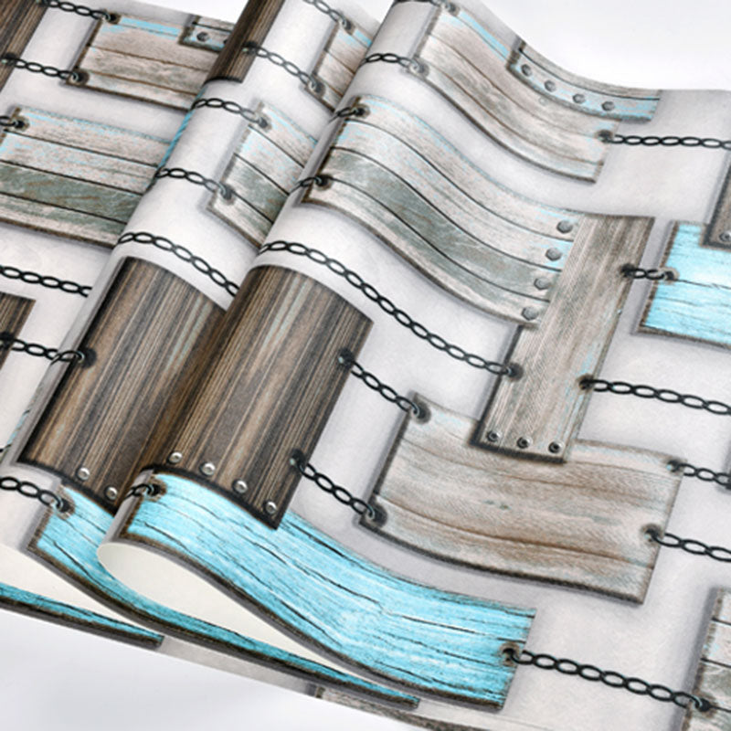Pastel Color PVC Wallpaper Stain-Resistant Faux Wood and Chain Wall Decor, 33' x 20.5" Clearhalo 'Industrial wall decor' 'Industrial' 'Wallpaper' Wall Decor' 922132