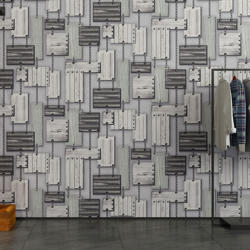 Pastel Color PVC Wallpaper Stain-Resistant Faux Wood and Chain Wall Decor, 33' x 20.5" White Clearhalo 'Industrial wall decor' 'Industrial' 'Wallpaper' Wall Decor' 922134
