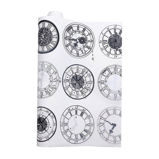 Non-Pasted Wallpaper Roll with Black and White Wall Clock, 33'L x 20.5"W Clearhalo 'Industrial wall decor' 'Industrial' 'Wallpaper' Wall Decor' 922163