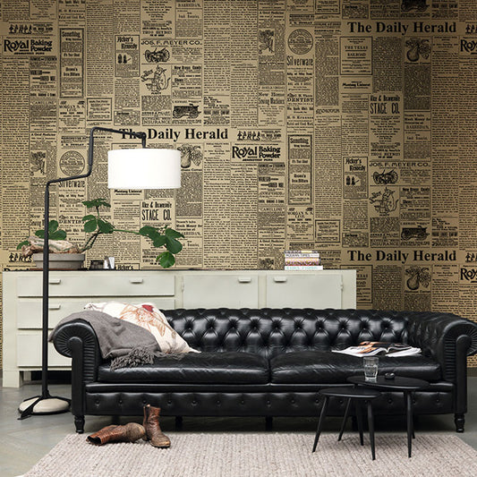 Soft Color Newspaper Wallpaper 57.1 sq ft. Non-Pasted Waterproof Wall Covering Beige Clearhalo 'Industrial wall decor' 'Industrial' 'Wallpaper' Wall Decor' 922208